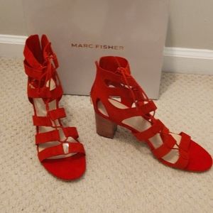 Marc Fisher red suede heeled sandals